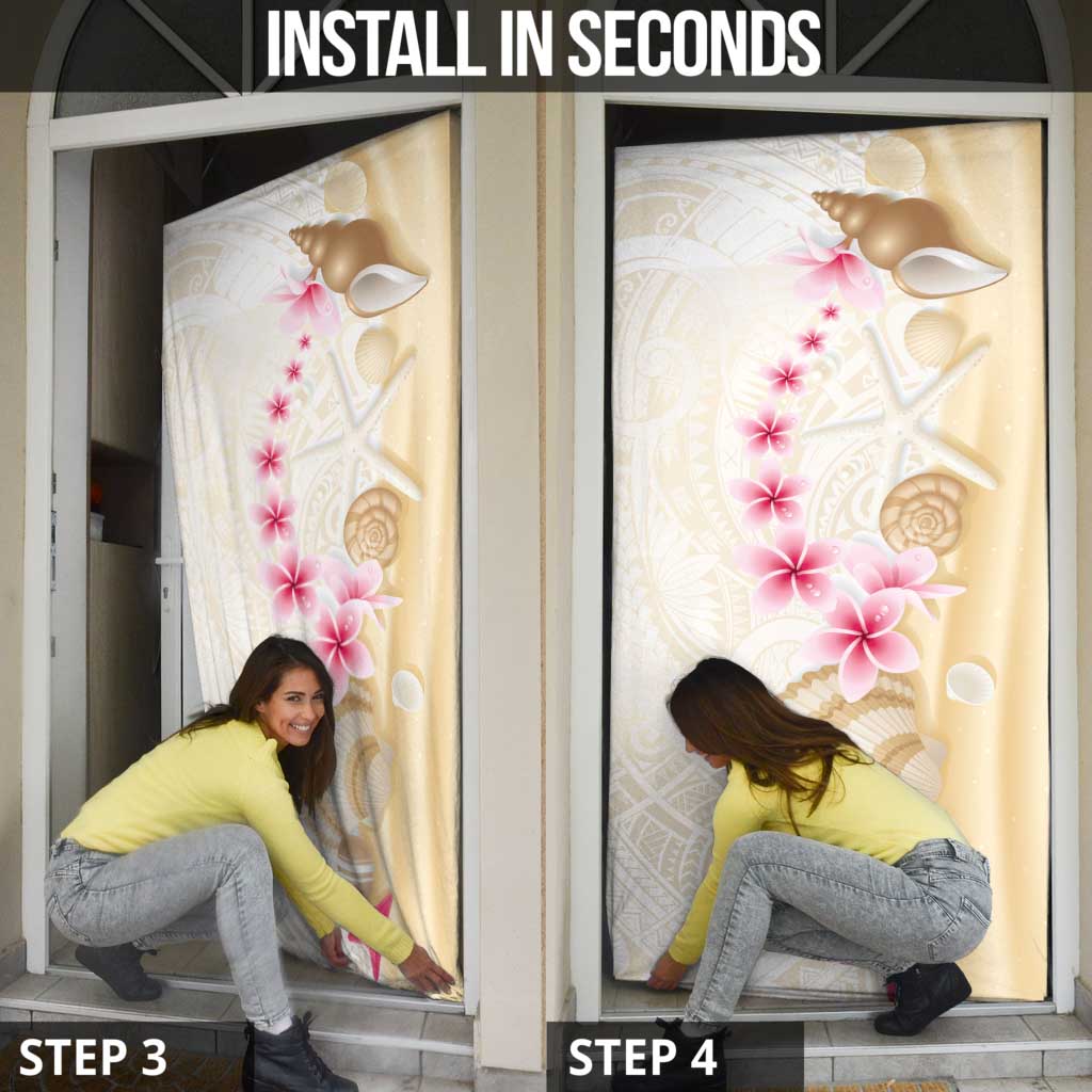 Beige Frangipani Sea Shell Door Cover Starfish Polynesian Pattern - Polynesian Pride