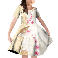 Beige Frangipani Sea Shell Family Matching Off Shoulder Short Dress and Hawaiian Shirt Starfish Polynesian Pattern - Polynesian Pride