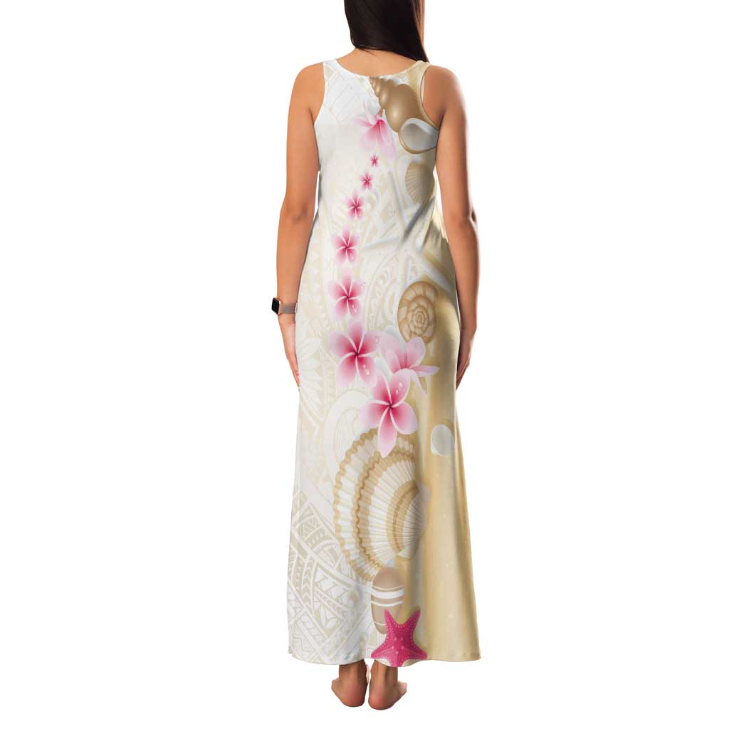 Beige Frangipani Sea Shell Family Matching Tank Maxi Dress and Hawaiian Shirt Starfish Polynesian Pattern - Polynesian Pride