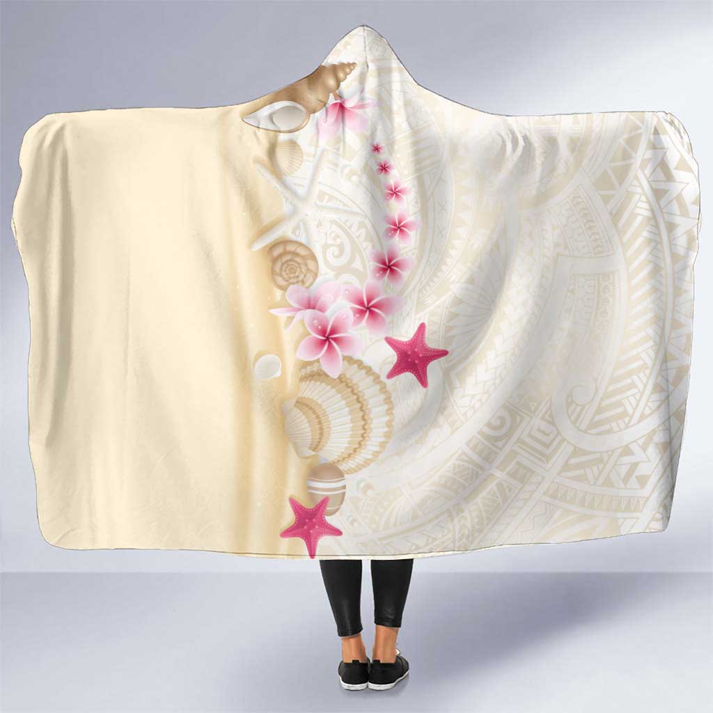 Beige Frangipani Sea Shell Hooded Blanket Starfish Polynesian Pattern - Polynesian Pride