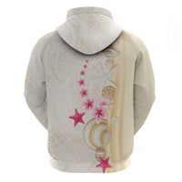 Beige Frangipani Sea Shell Hoodie Starfish Polynesian Pattern - Polynesian Pride
