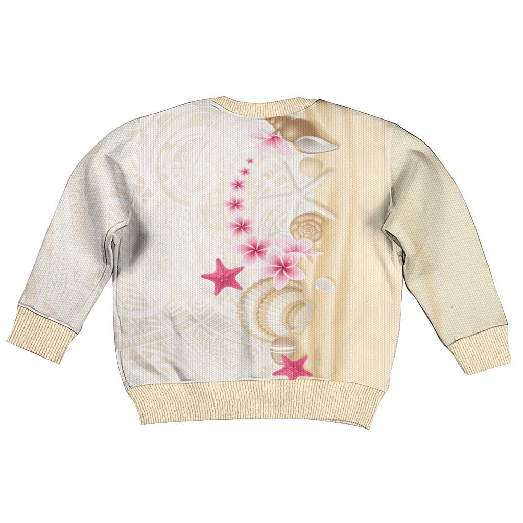 Beige Frangipani Sea Shell Kid Ugly Christmas Sweater Starfish Polynesian Pattern - Polynesian Pride