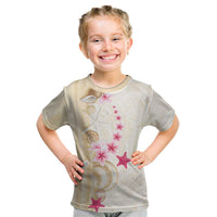Beige Frangipani Sea Shell Kid T Shirt Starfish Polynesian Pattern - Polynesian Pride