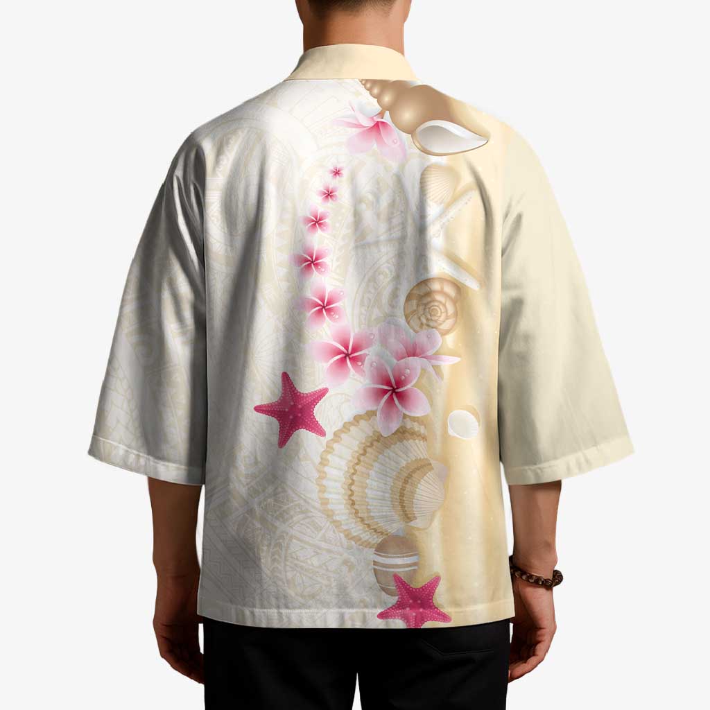 Beige Frangipani Sea Shell Kimono Starfish Polynesian Pattern - Polynesian Pride
