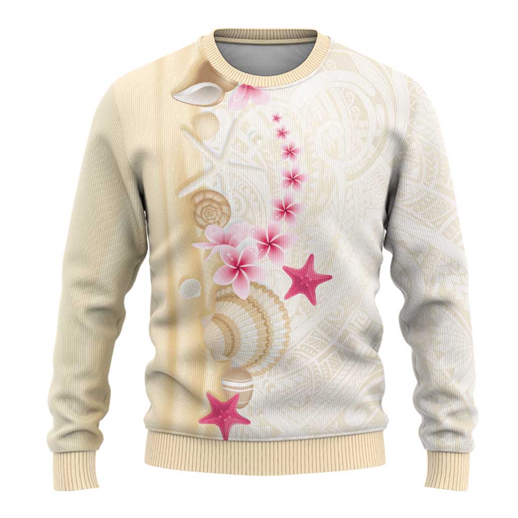 Beige Frangipani Sea Shell Ugly Christmas Sweater Starfish Polynesian Pattern - Polynesian Pride