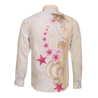 Beige Frangipani Sea Shell Long Sleeve Button Shirt Starfish Polynesian Pattern - Polynesian Pride