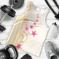 Beige Frangipani Sea Shell Men Tank Top Starfish Polynesian Pattern - Polynesian Pride