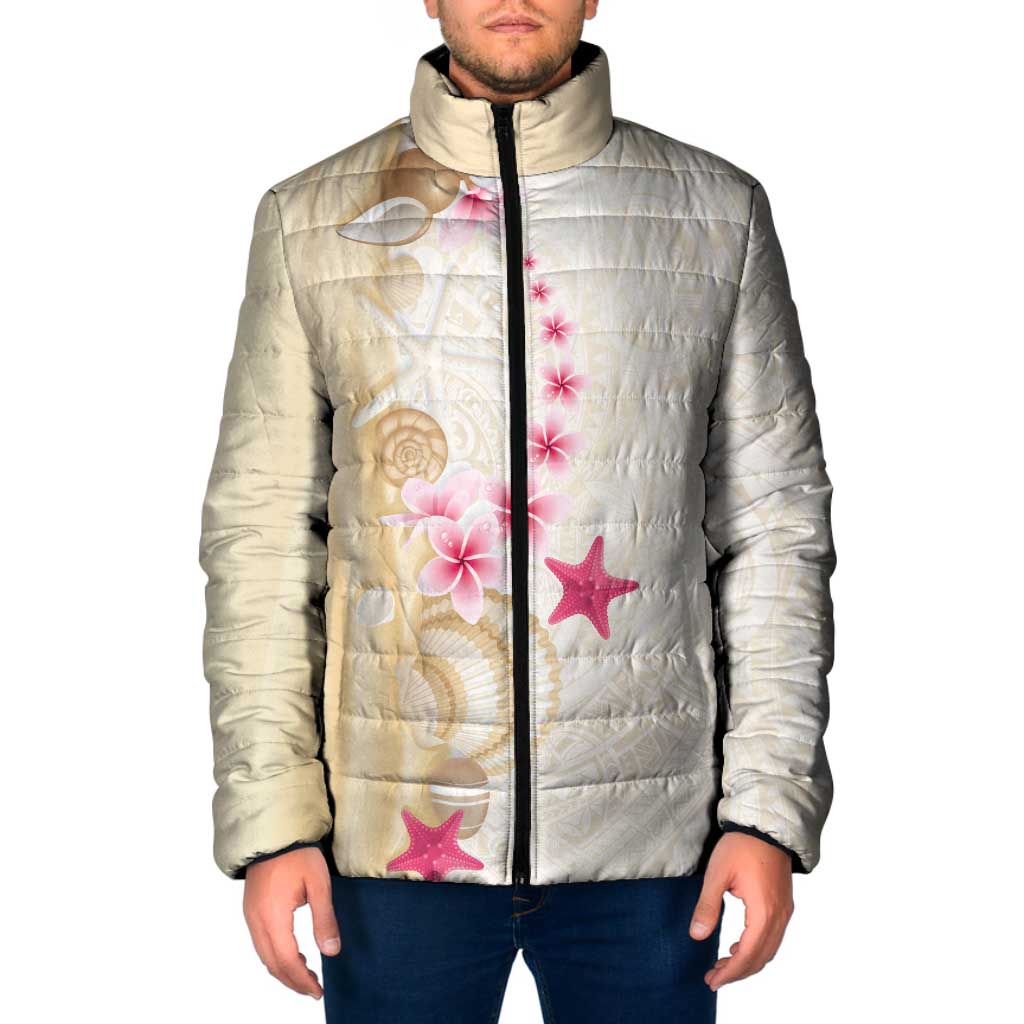 Beige Frangipani Sea Shell Padded Jacket Starfish Polynesian Pattern - Polynesian Pride