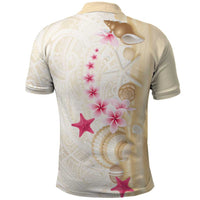 Beige Frangipani Sea Shell Polo Shirt Starfish Polynesian Pattern - Polynesian Pride