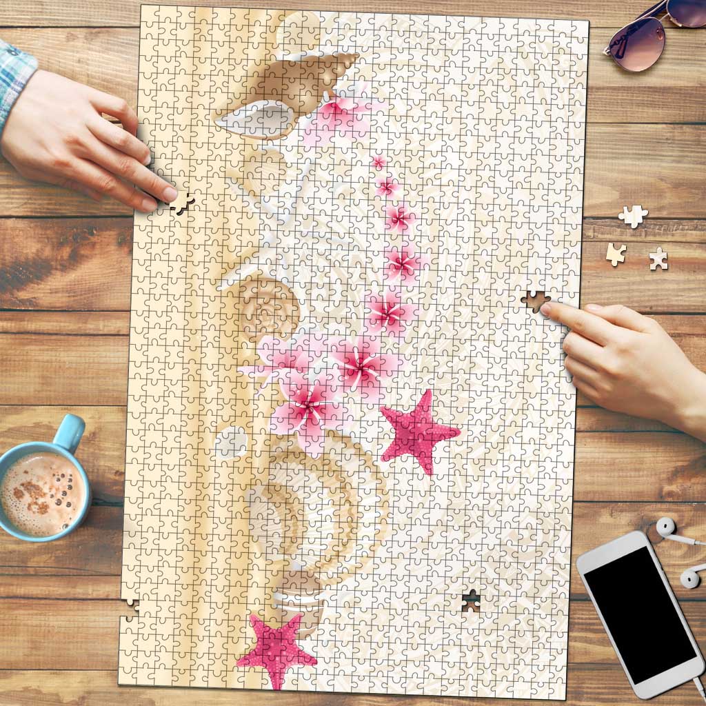 Beige Frangipani Sea Shell Puzzle Starfish Polynesian Pattern - Polynesian Pride