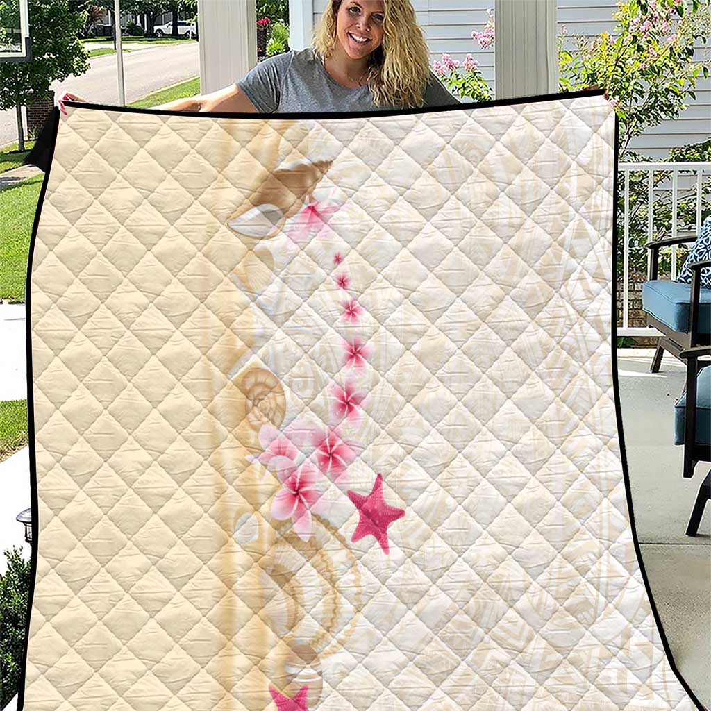 Beige Frangipani Sea Shell Quilt Starfish Polynesian Pattern - Polynesian Pride