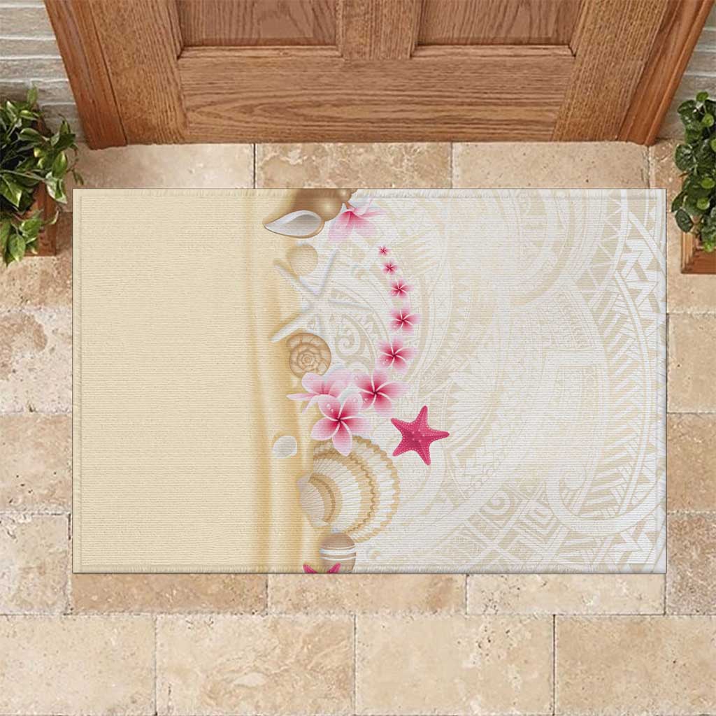 Beige Frangipani Sea Shell Rubber Doormat Starfish Polynesian Pattern - Polynesian Pride