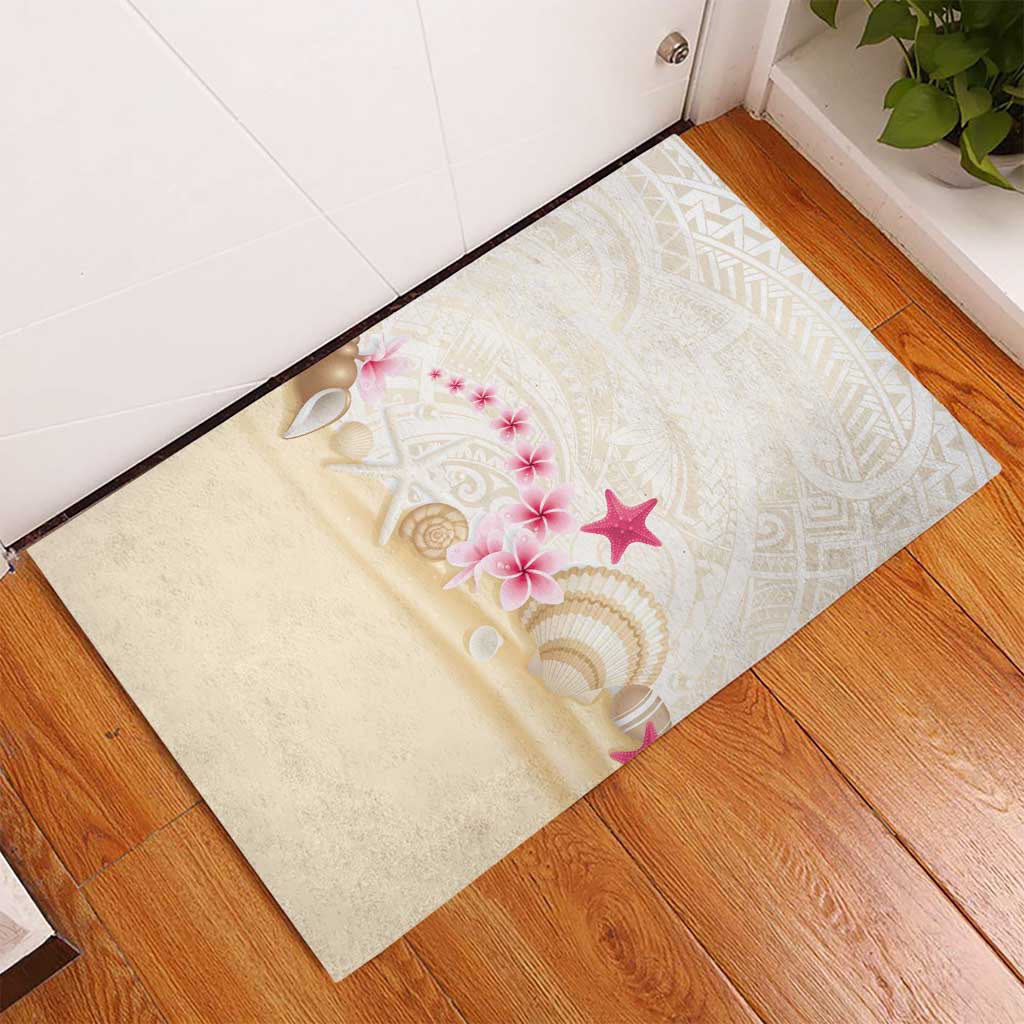 Beige Frangipani Sea Shell Rubber Doormat Starfish Polynesian Pattern - Polynesian Pride