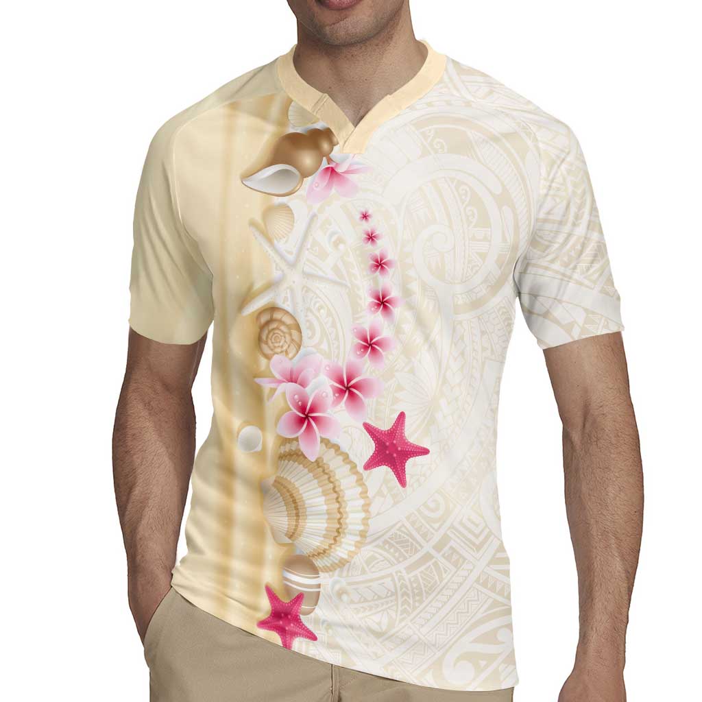 Beige Frangipani Sea Shell Rugby Jersey Starfish Polynesian Pattern - Polynesian Pride