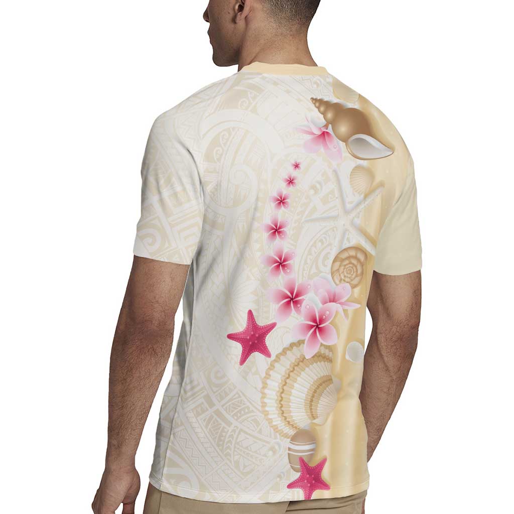 Beige Frangipani Sea Shell Rugby Jersey Starfish Polynesian Pattern - Polynesian Pride