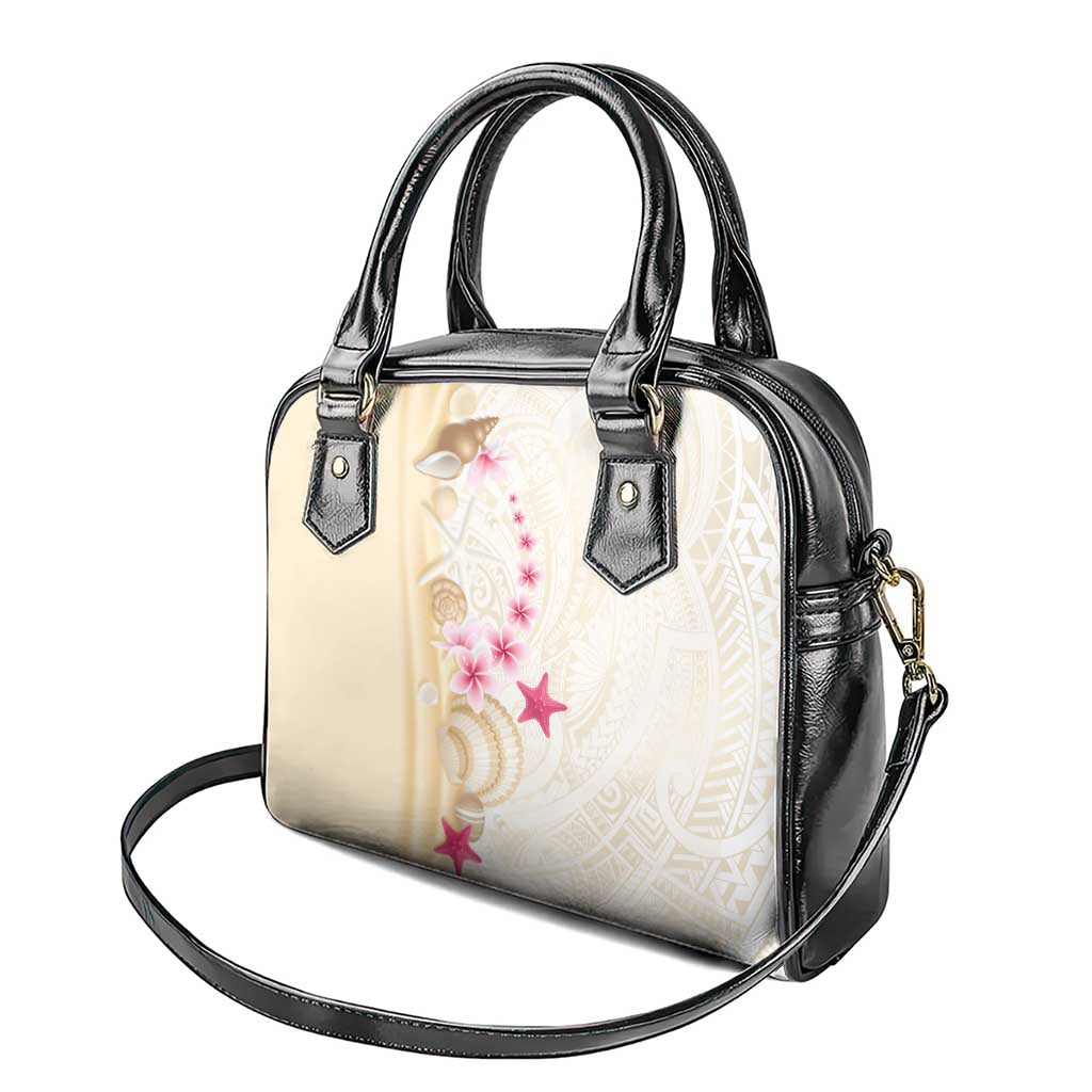 Beige Frangipani Sea Shell Shoulder Handbag Starfish Polynesian Pattern - Polynesian Pride