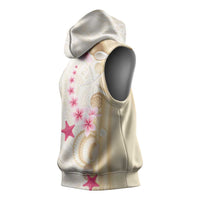 Beige Frangipani Sea Shell Sleeveless Hoodie Starfish Polynesian Pattern - Polynesian Pride