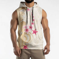 Beige Frangipani Sea Shell Sleeveless Hoodie Starfish Polynesian Pattern - Polynesian Pride