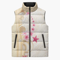 Beige Frangipani Sea Shell Sleeveless Puffer Jacket Starfish Polynesian Pattern - Polynesian Pride