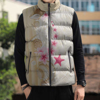 Beige Frangipani Sea Shell Sleeveless Puffer Jacket Starfish Polynesian Pattern - Polynesian Pride