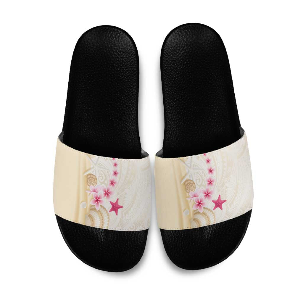 Beige Frangipani Sea Shell Slide Sandals Starfish Polynesian Pattern - Polynesian Pride