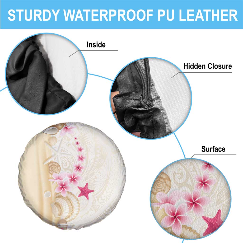 Beige Frangipani Sea Shell Spare Tire Cover Starfish Polynesian Pattern - Polynesian Pride