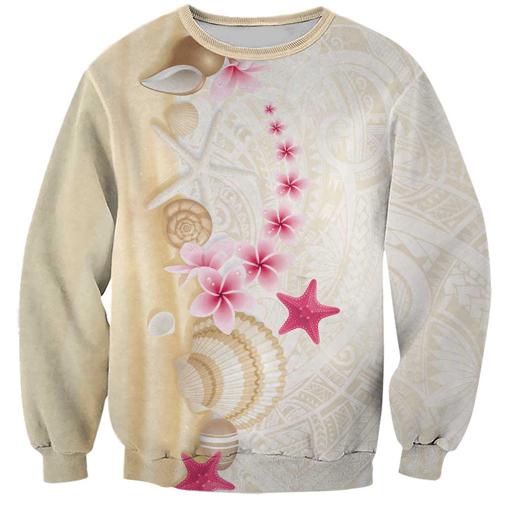 Beige Frangipani Sea Shell Sweatshirt Starfish Polynesian Pattern - Polynesian Pride