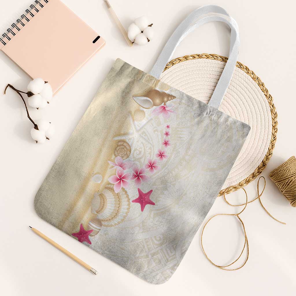 Beige Frangipani Sea Shell Tote Bag Starfish Polynesian Pattern - Polynesian Pride