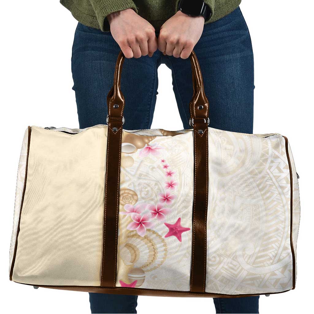 Beige Frangipani Sea Shell Travel Bag Starfish Polynesian Pattern - Polynesian Pride