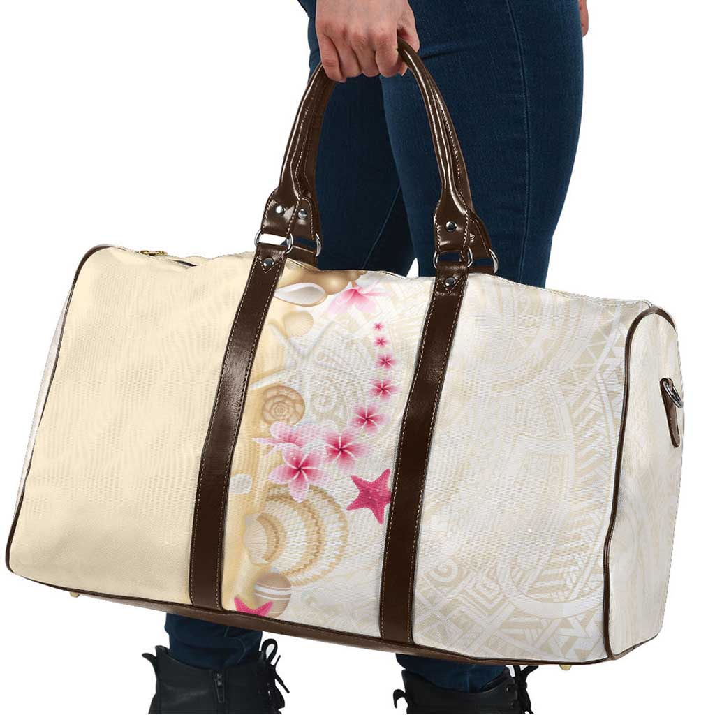 Beige Frangipani Sea Shell Travel Bag Starfish Polynesian Pattern - Polynesian Pride