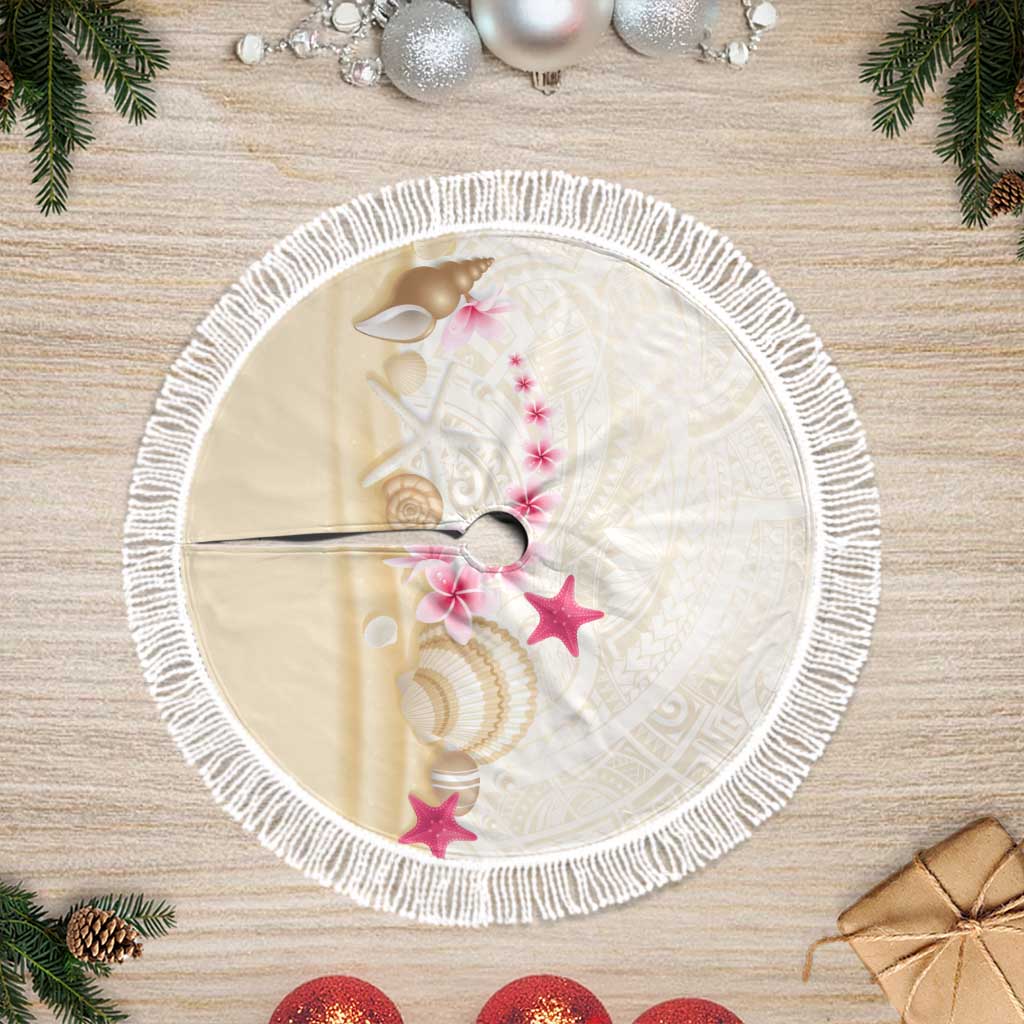 Beige Frangipani Sea Shell Tree Skirt Starfish Polynesian Pattern - Polynesian Pride