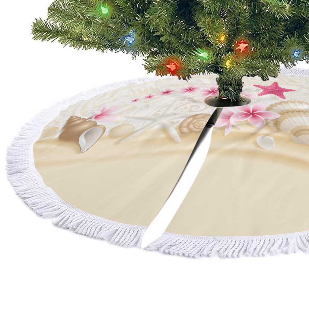 Beige Frangipani Sea Shell Tree Skirt Starfish Polynesian Pattern - Polynesian Pride