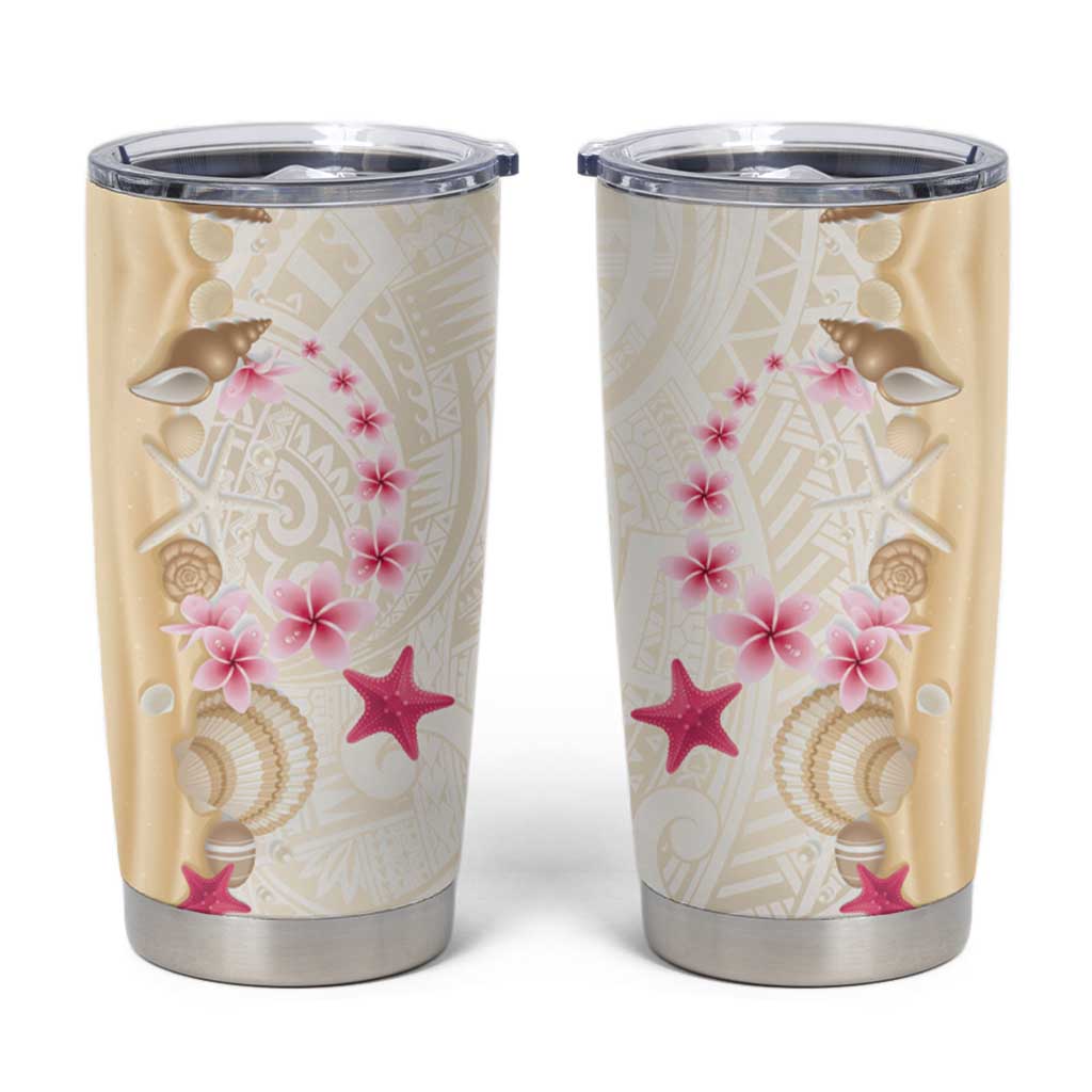 Beige Frangipani Sea Shell Tumbler Cup Starfish Polynesian Pattern - Polynesian Pride