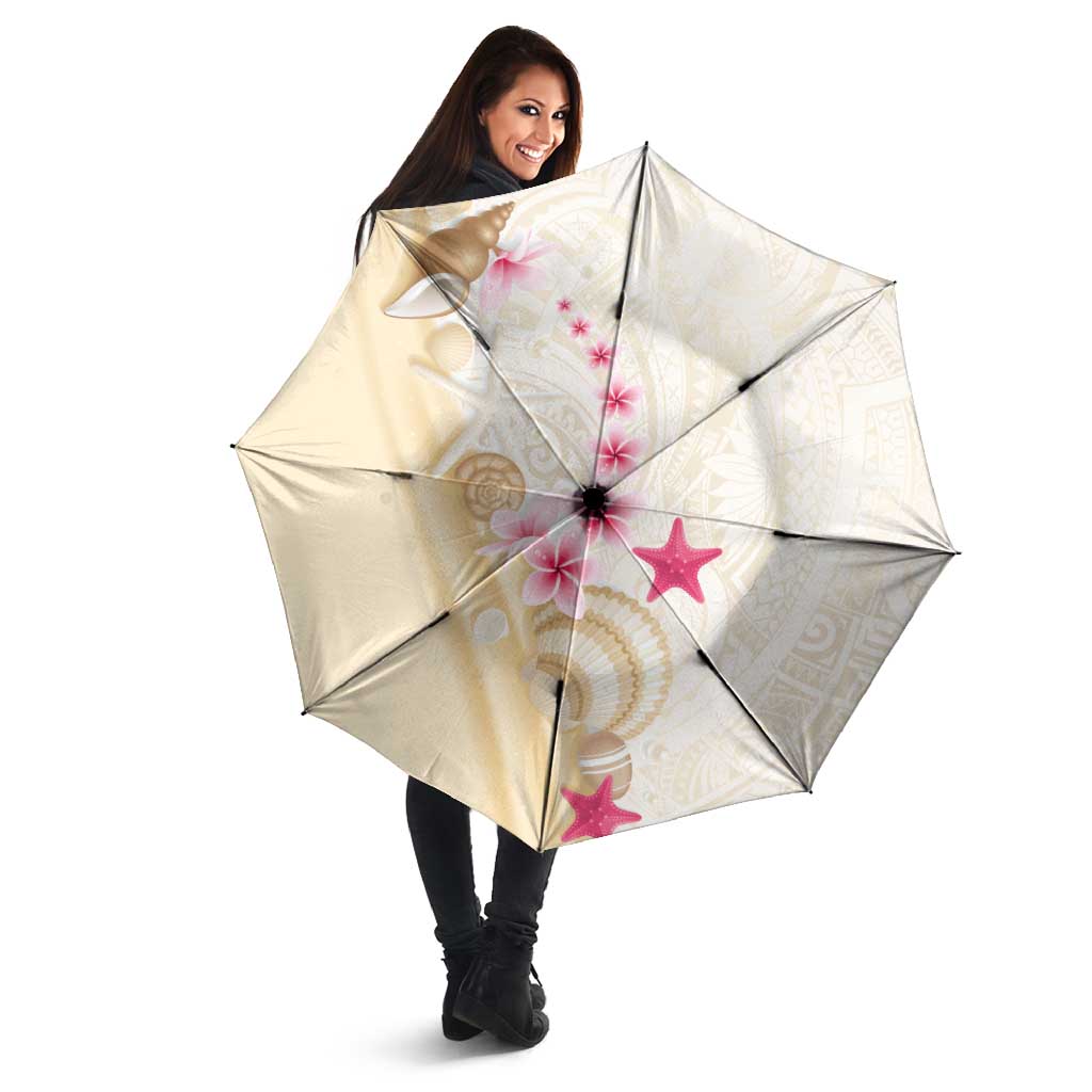 Beige Frangipani Sea Shell Umbrella Starfish Polynesian Pattern - Polynesian Pride