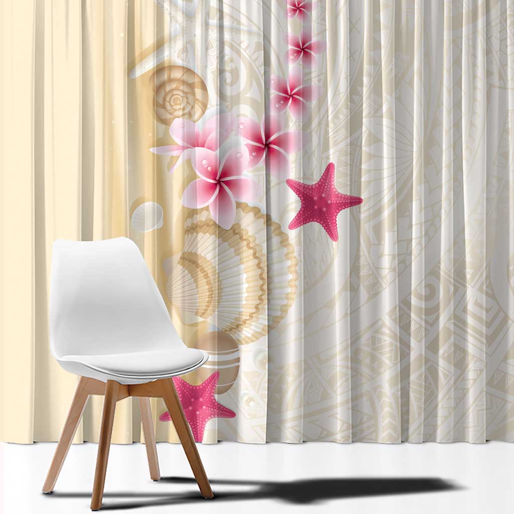 Beige Frangipani Sea Shell Window Curtain Starfish Polynesian Pattern - Polynesian Pride