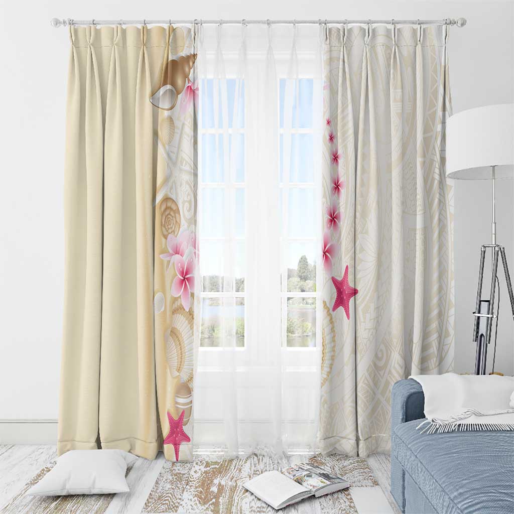 Beige Frangipani Sea Shell Window Curtain Starfish Polynesian Pattern - Polynesian Pride