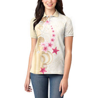 Beige Frangipani Sea Shell Women Polo Shirt Starfish Polynesian Pattern - Polynesian Pride