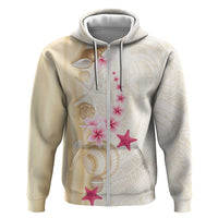 Beige Frangipani Sea Shell Zip Hoodie Starfish Polynesian Pattern - Polynesian Pride