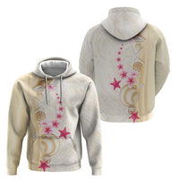 Beige Frangipani Sea Shell Zip Hoodie Starfish Polynesian Pattern - Polynesian Pride