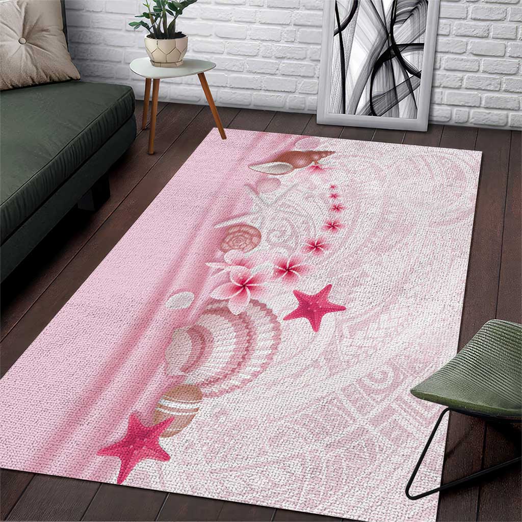 Pink Plumeria Sea Shell Area Rug Starfish Polynesian Pattern - Polynesian Pride