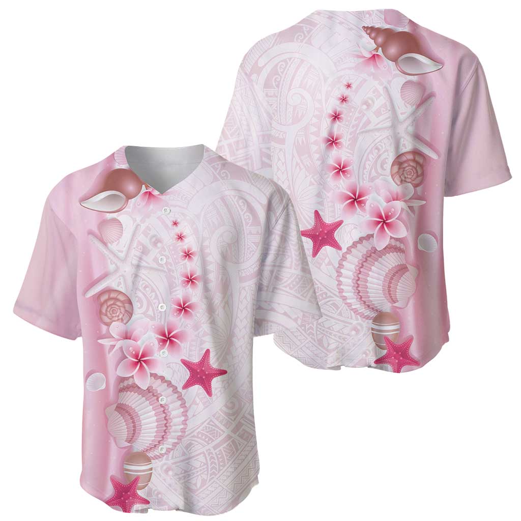 Pink Plumeria Sea Shell Baseball Jersey Starfish Polynesian Pattern - Polynesian Pride