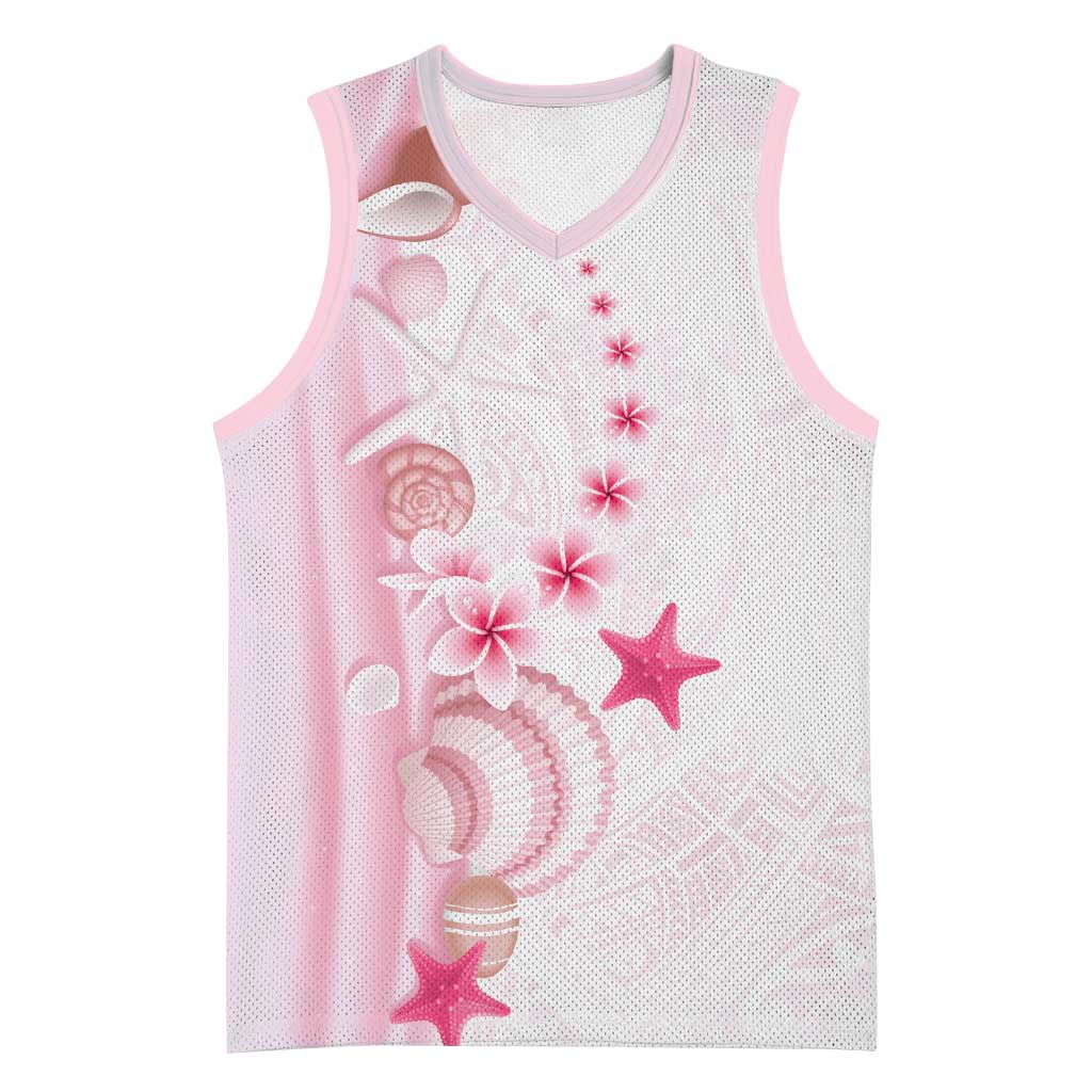 Pink Plumeria Sea Shell Basketball Jersey Starfish Polynesian Pattern - Polynesian Pride