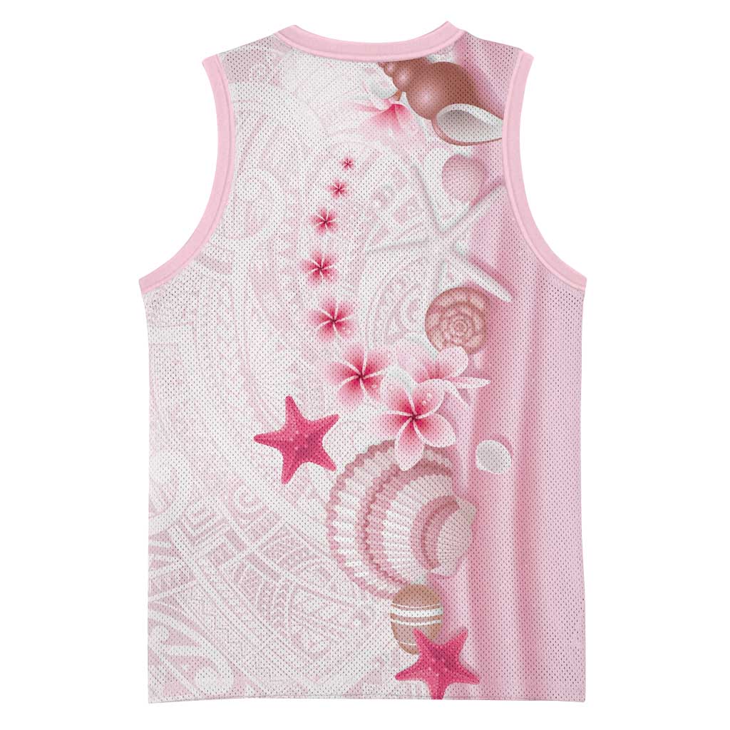 Pink Plumeria Sea Shell Basketball Jersey Starfish Polynesian Pattern - Polynesian Pride