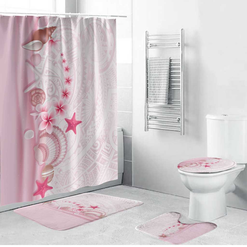 Pink Plumeria Sea Shell Bathroom Set Starfish Polynesian Pattern - Polynesian Pride