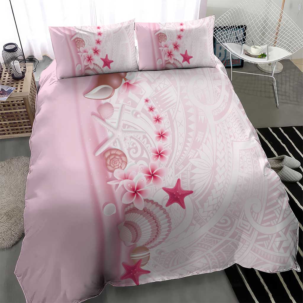Pink Plumeria Sea Shell Bedding Set Starfish Polynesian Pattern - Polynesian Pride