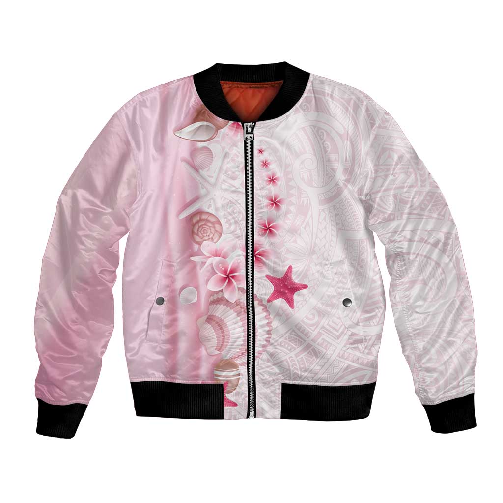 Pink Plumeria Sea Shell Bomber Jacket Starfish Polynesian Pattern - Polynesian Pride