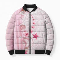Pink Plumeria Sea Shell Bomber Puffer Jacket Starfish Polynesian Pattern - Polynesian Pride