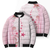 Pink Plumeria Sea Shell Bomber Puffer Jacket Starfish Polynesian Pattern - Polynesian Pride
