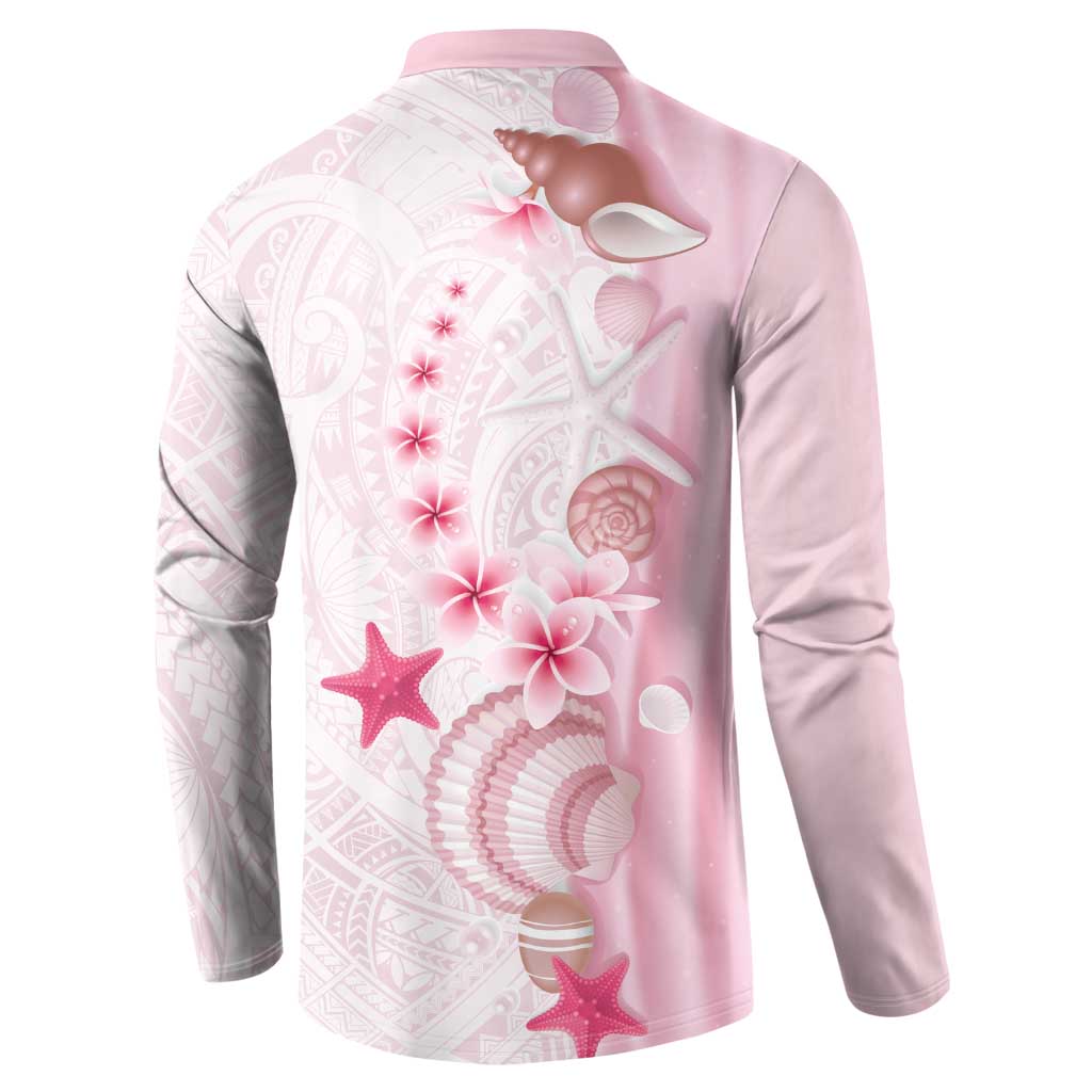 Pink Plumeria Sea Shell Button Sweatshirt Starfish Polynesian Pattern - Polynesian Pride