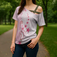 Pink Plumeria Sea Shell Cross Shoulder Shirt Starfish Polynesian Pattern - Polynesian Pride